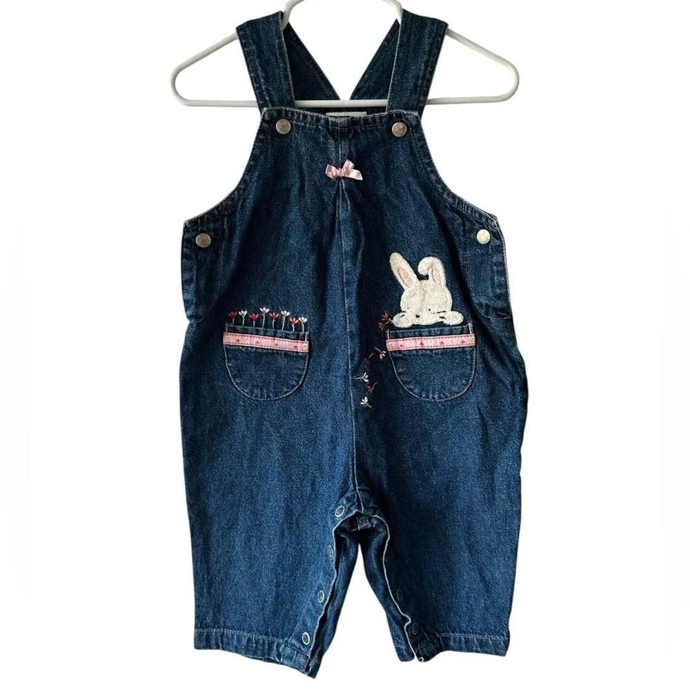 Vintage Carters Kids Bunny Denim Overalls 6-9m